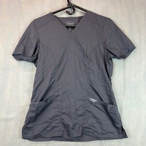 Cherokee Workwear Revolution Women's V-Neck Mock Wrap Scrub Top Gray Size Small